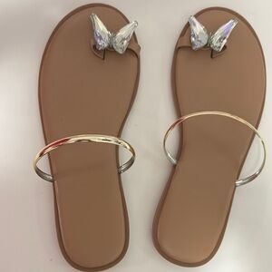 Elegant Tan Sandals with glass & metal butterflies. Size EUR 40 9/9.5 US.